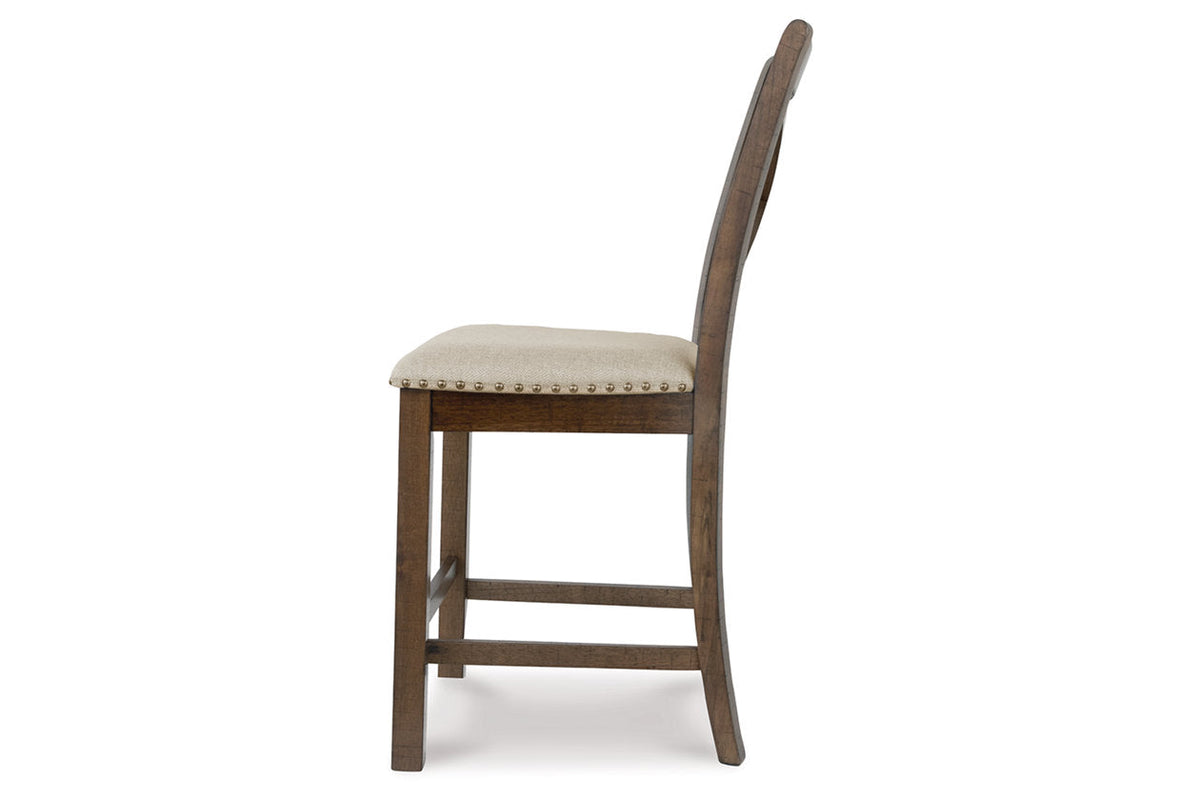 Moriville Grayish Brown Counter Height Dining Table and 6 Barstools by Ashley at Eve Furniture