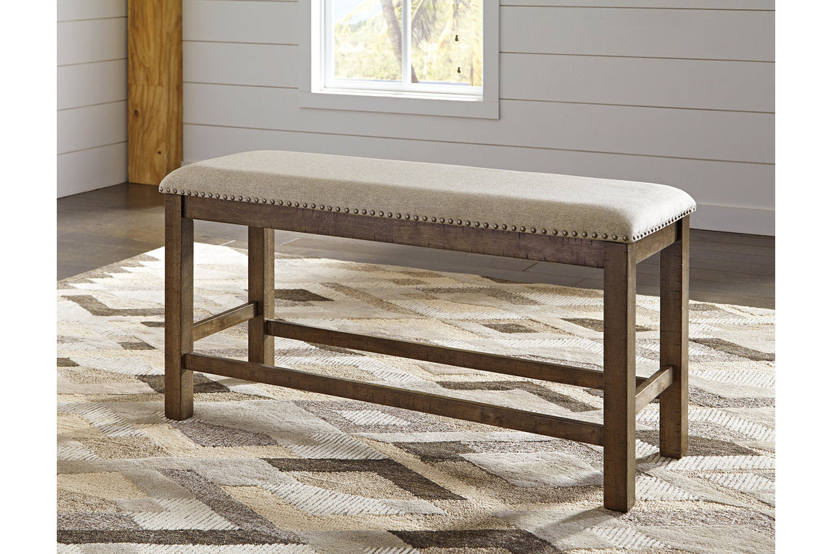 Moriville Grayish Brown Counter Height Dining Table with 4 Barstools and Bench by Ashley at Eve Furniture