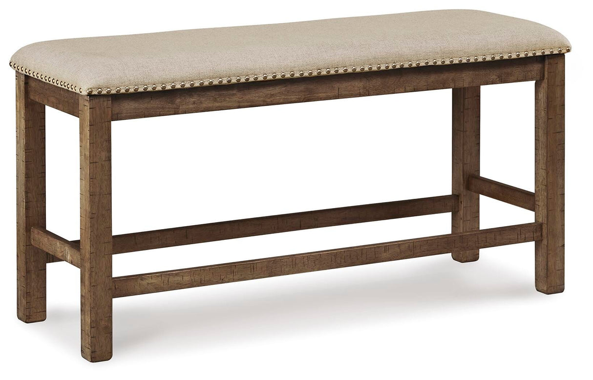 Moriville Grayish Brown Counter Height Dining Table with 4 Barstools and Bench by Ashley at Eve Furniture