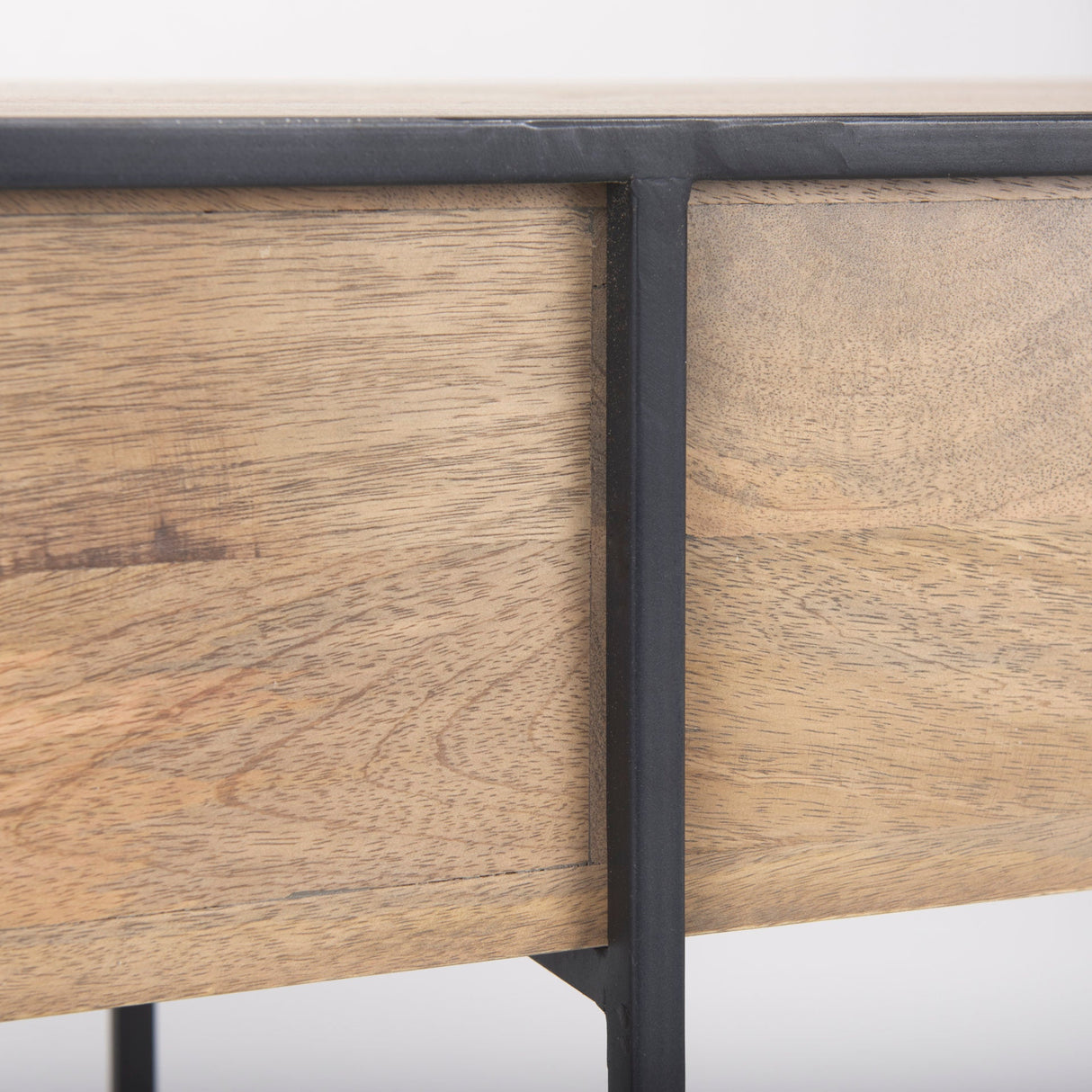 Morris 63.0L x 15.0W x 31.0H Beige Wood w/ Black Metal Frame 2 Drawer Console Table by Mercana at Eve Furniture