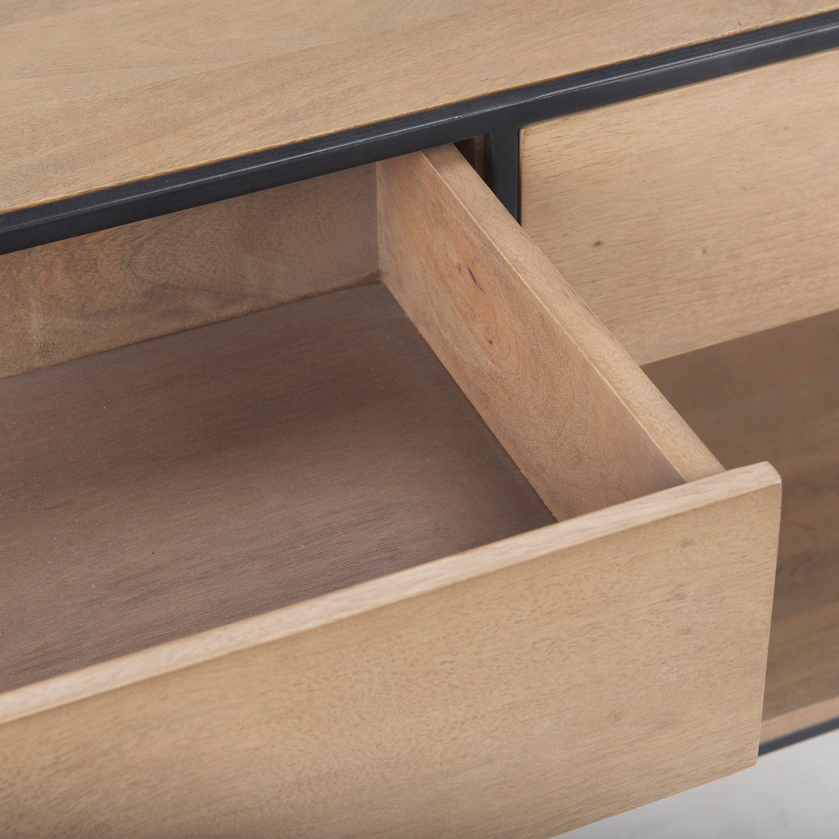 Morris Beige Wood w/ Black Metal Frame 2 Drawer Console Table by Mercana at Eve Furniture