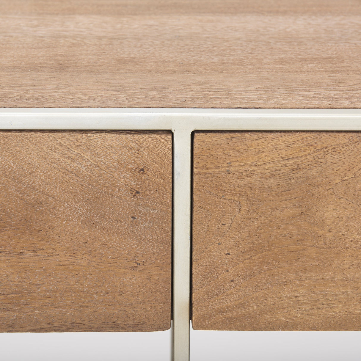 Morris I 63L x 15W x 31H Brown Wood w/ Silver Metal Frame 2 Drawer Console Table by Mercana at Eve Furniture