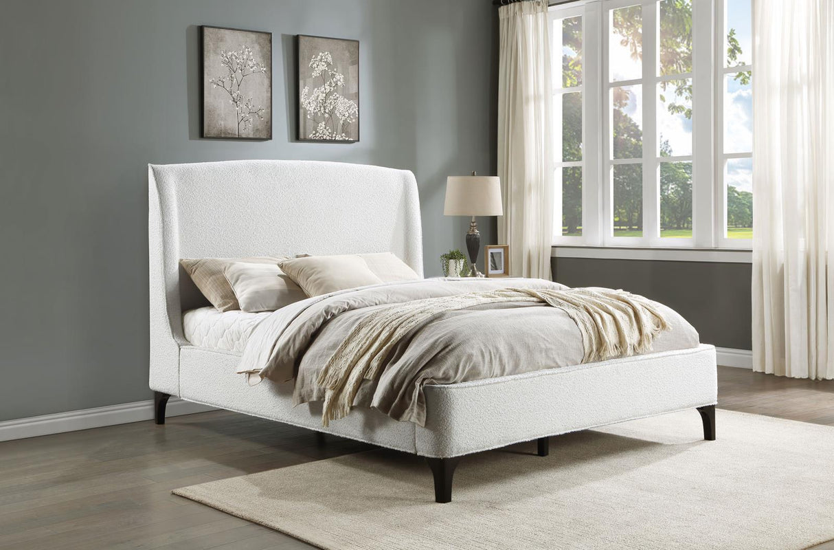 Mosby White Upholstered Curved Headboard Queen Platform Bed by Coaster at Eve Furniture
