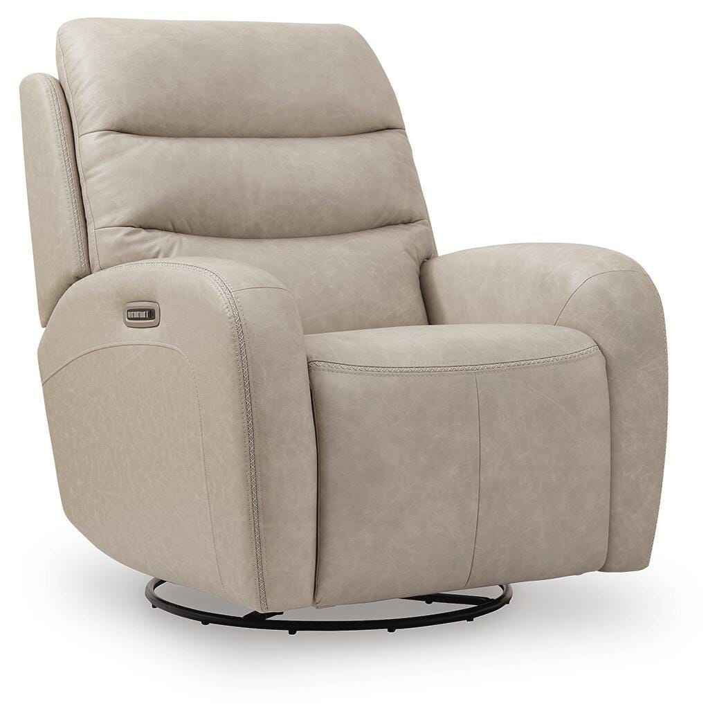 Motion-Max Stonewash Swivel Glider Power Recliner by Ashley at Eve Furniture