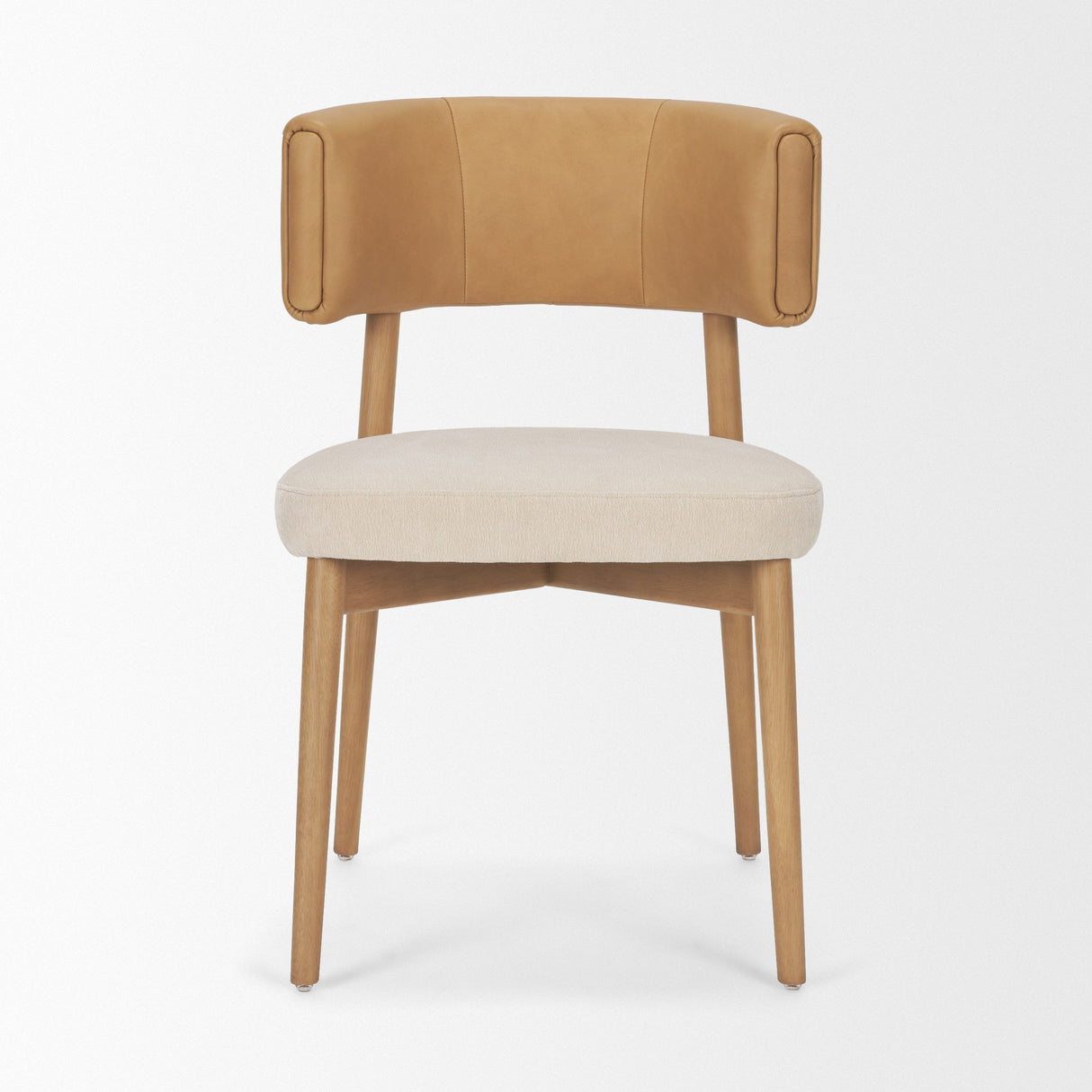 Motley Curved Open Back Cream Fabric and Tan Leather Dining Chair, Set of 2 by Mercana at Eve Furniture