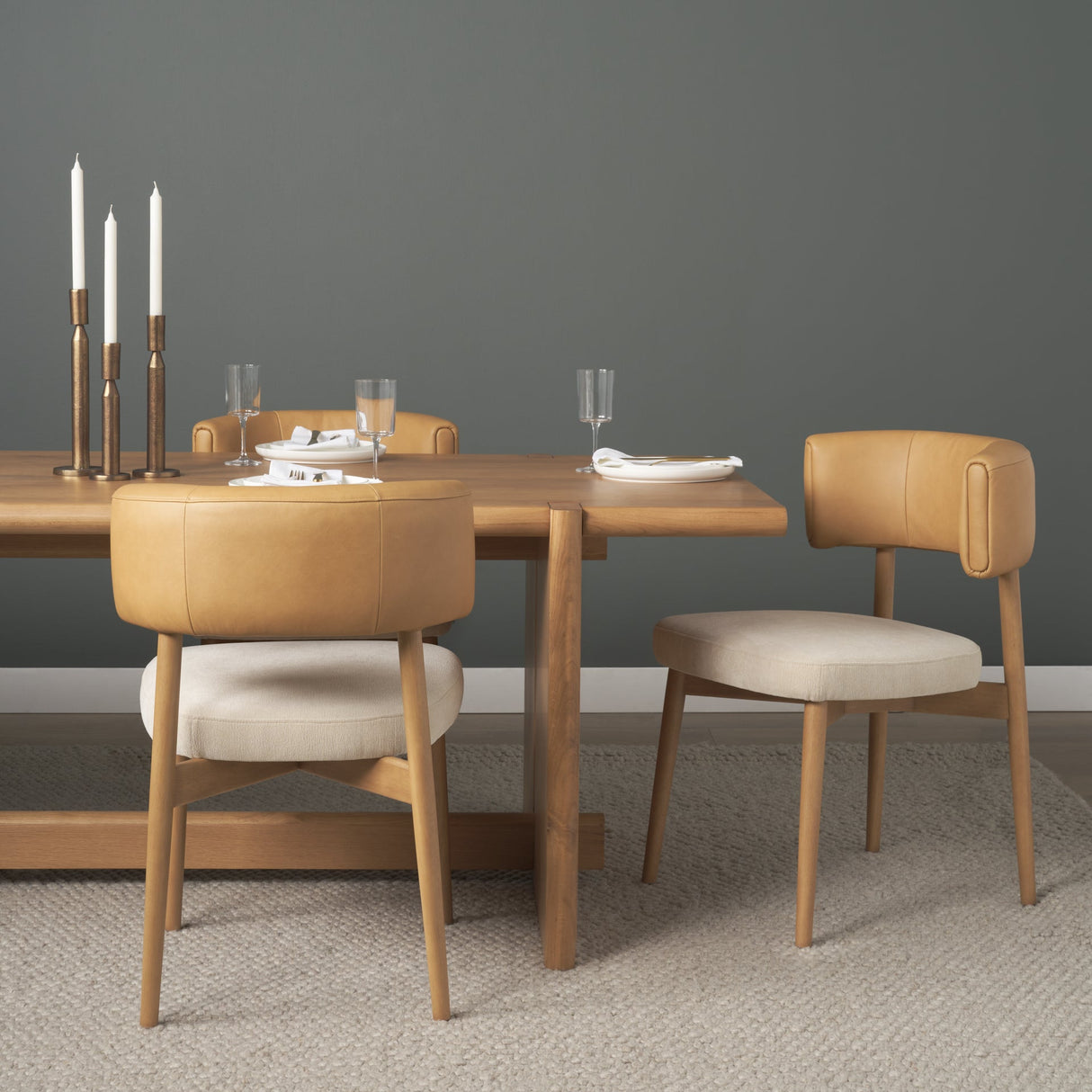 Motley Curved Open Back Cream Fabric and Tan Leather Dining Chair, Set of 2 by Mercana at Eve Furniture