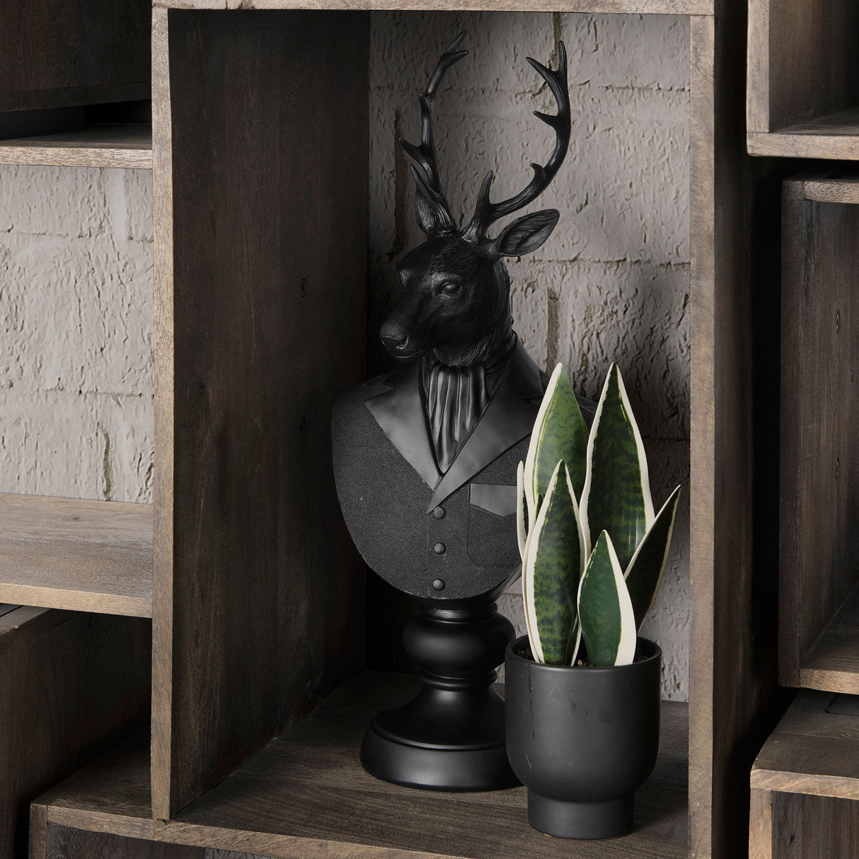 Mozart 8.2L x 6.0W x 22.5H Black Painted Resin Deer Bust by Mercana at Eve Furniture