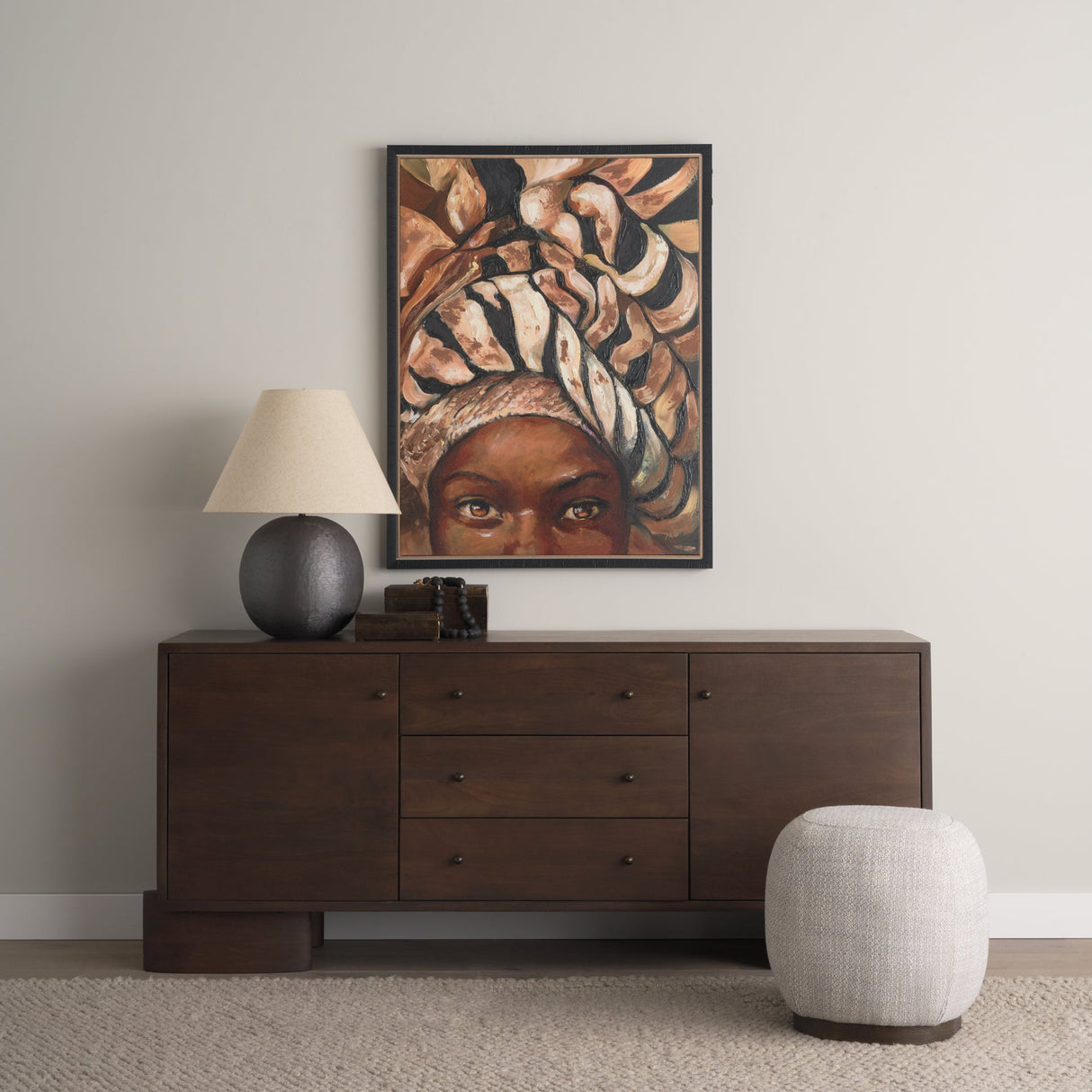 Mud Cloth Head Scarf I by Mercana Studio a Hand Embellished Textured Framed Canvas by Mercana at Eve Furniture