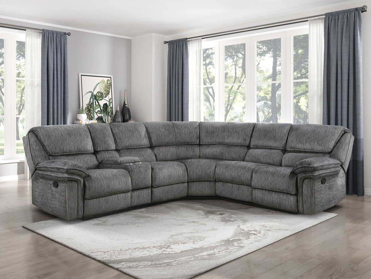 Muirfield Gray 3-Piece Reclining Sectional with Left Console by Homelegance at Eve Furniture