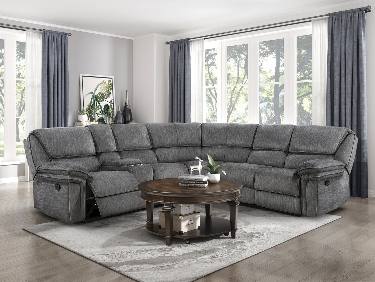 Muirfield Gray 3-Piece Reclining Sectional with Left Console by Homelegance at Eve Furniture