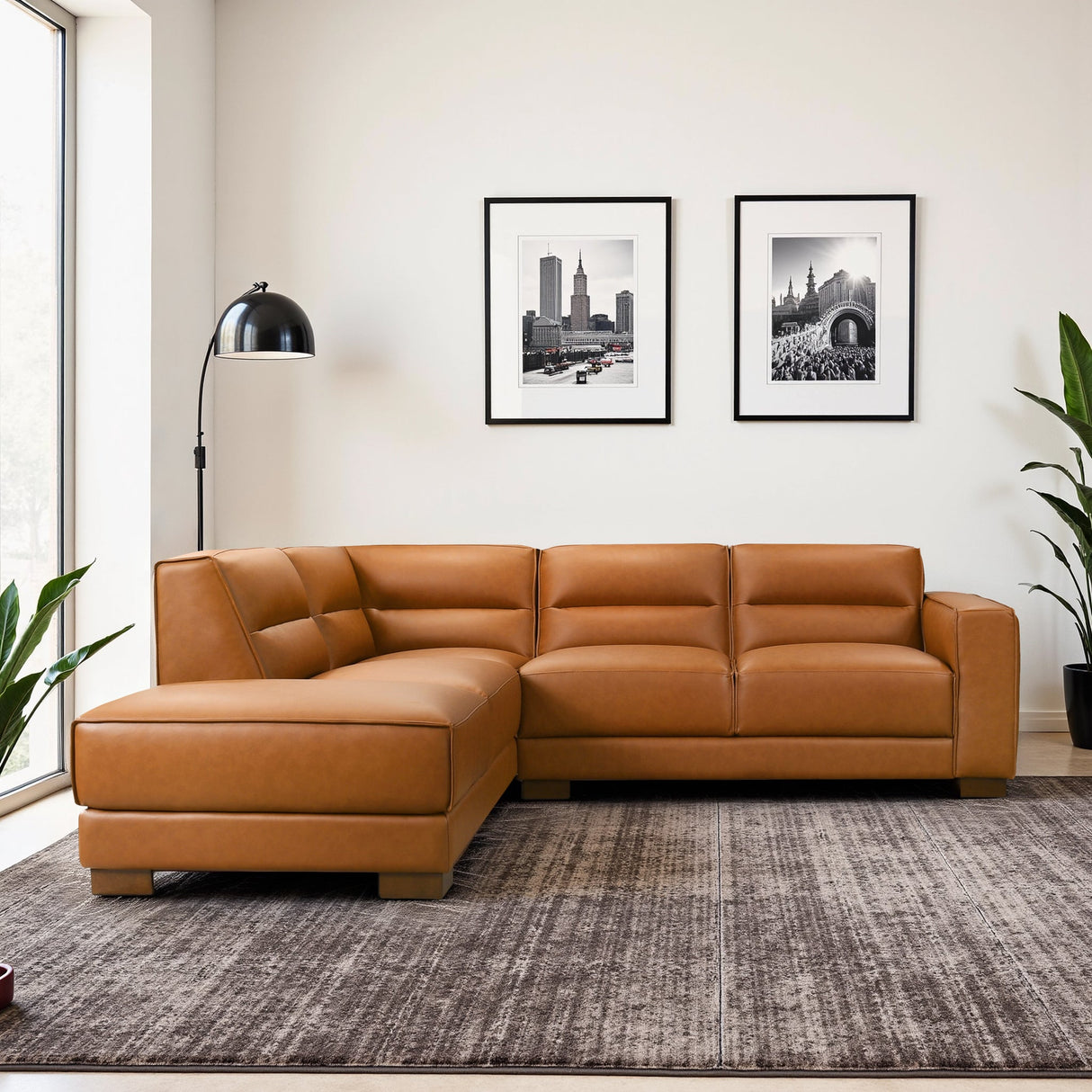 Muncie L-Shaped Sofa with Plush Cushions & Walnut Wood Legs by Ashcroft Imports at Eve Furniture