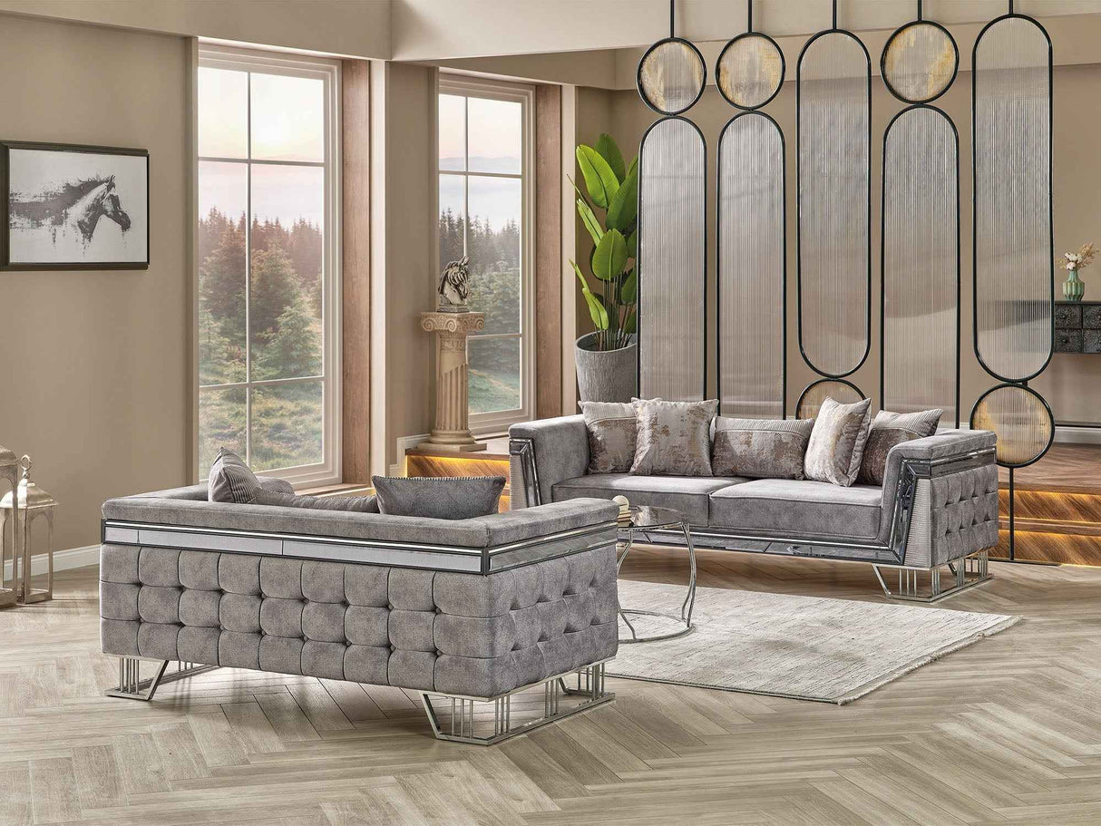 Munich 3-pieces (Sofa & Loveseat & Chair) Livingroom Set in Grey by Furnia at Eve Furniture