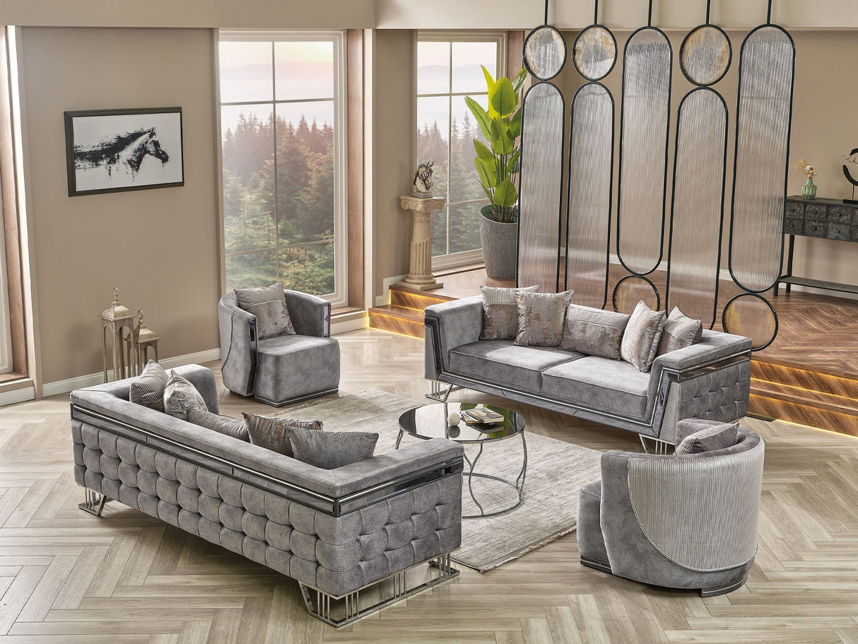 Munich 3-pieces (Sofa & Loveseat & Chair) Livingroom Set in Grey by Furnia at Eve Furniture