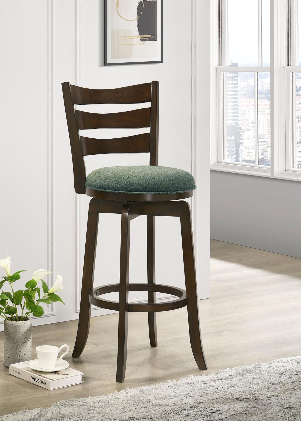 Murphy Dark Cherry and Hunter Green Ladder Back Pub Height Swivel Bar Stool by Coaster at Eve Furniture