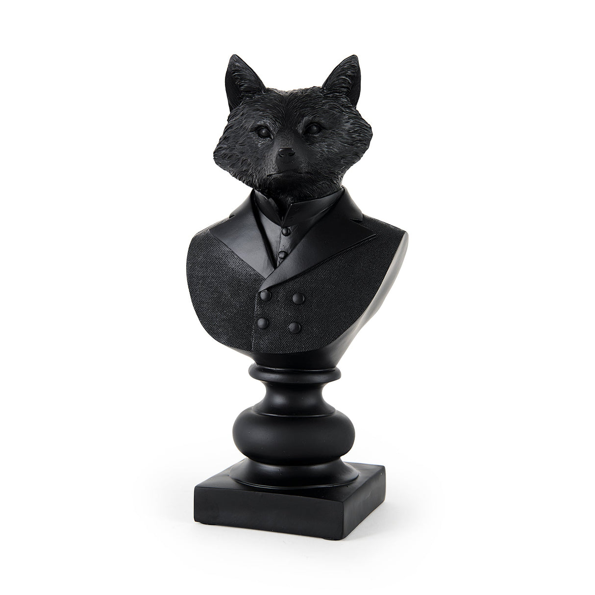 Murray 6.0L x 4.5W x 13.0H Black Painted Resin Fox in a Suit Bust by Mercana at Eve Furniture