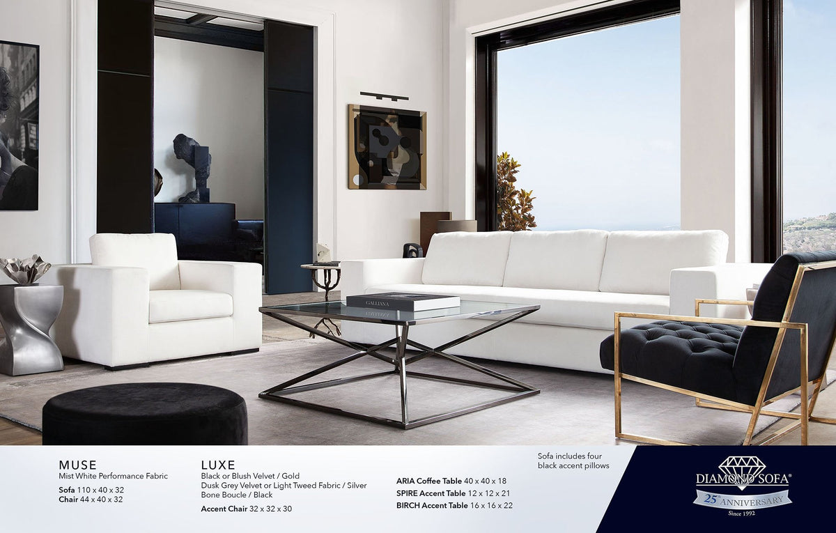 Muse Mist White Performance Fabric Sofa by Diamond Sofa at Eve Furniture