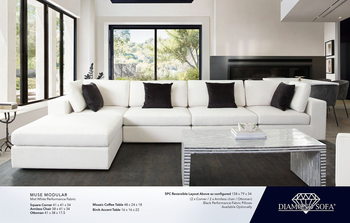 Muse White Performance Fabric Reversible 4-Pc Sectional by Diamond Sofa at Eve Furniture