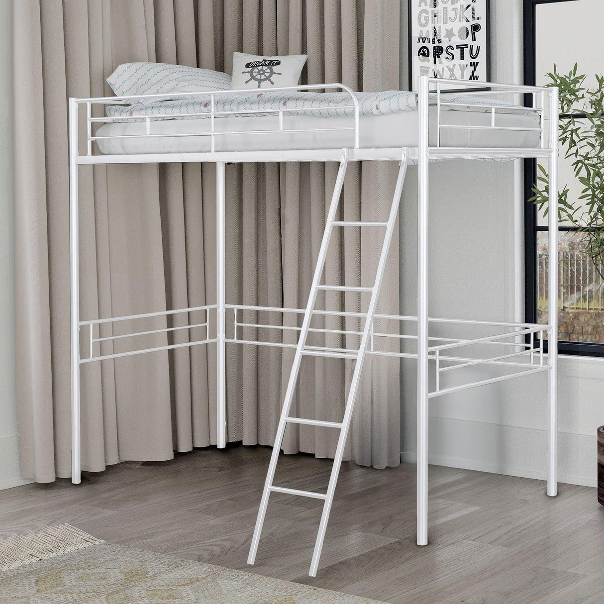Myles White Twin Loft Bed by Furniture of America at Eve Furniture