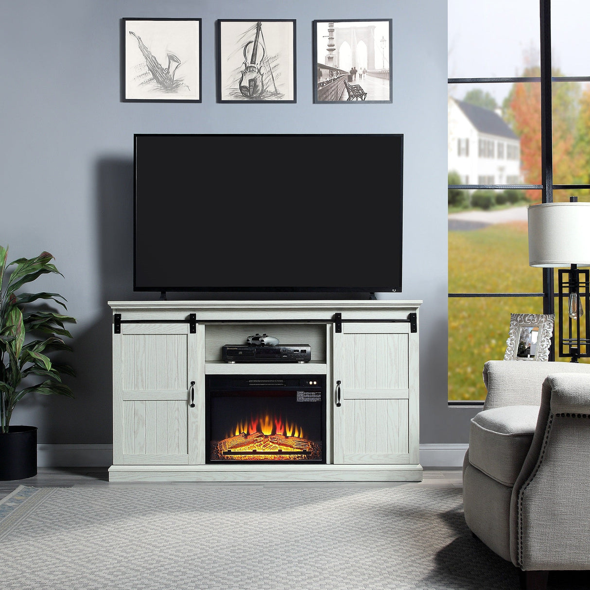 Myrtle Fireplace in Cream Oak by Manhattan Comfort at Eve Furniture