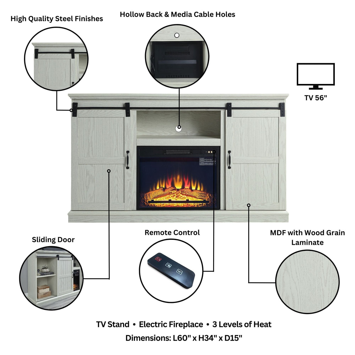 Myrtle Fireplace in Cream Oak by Manhattan Comfort at Eve Furniture