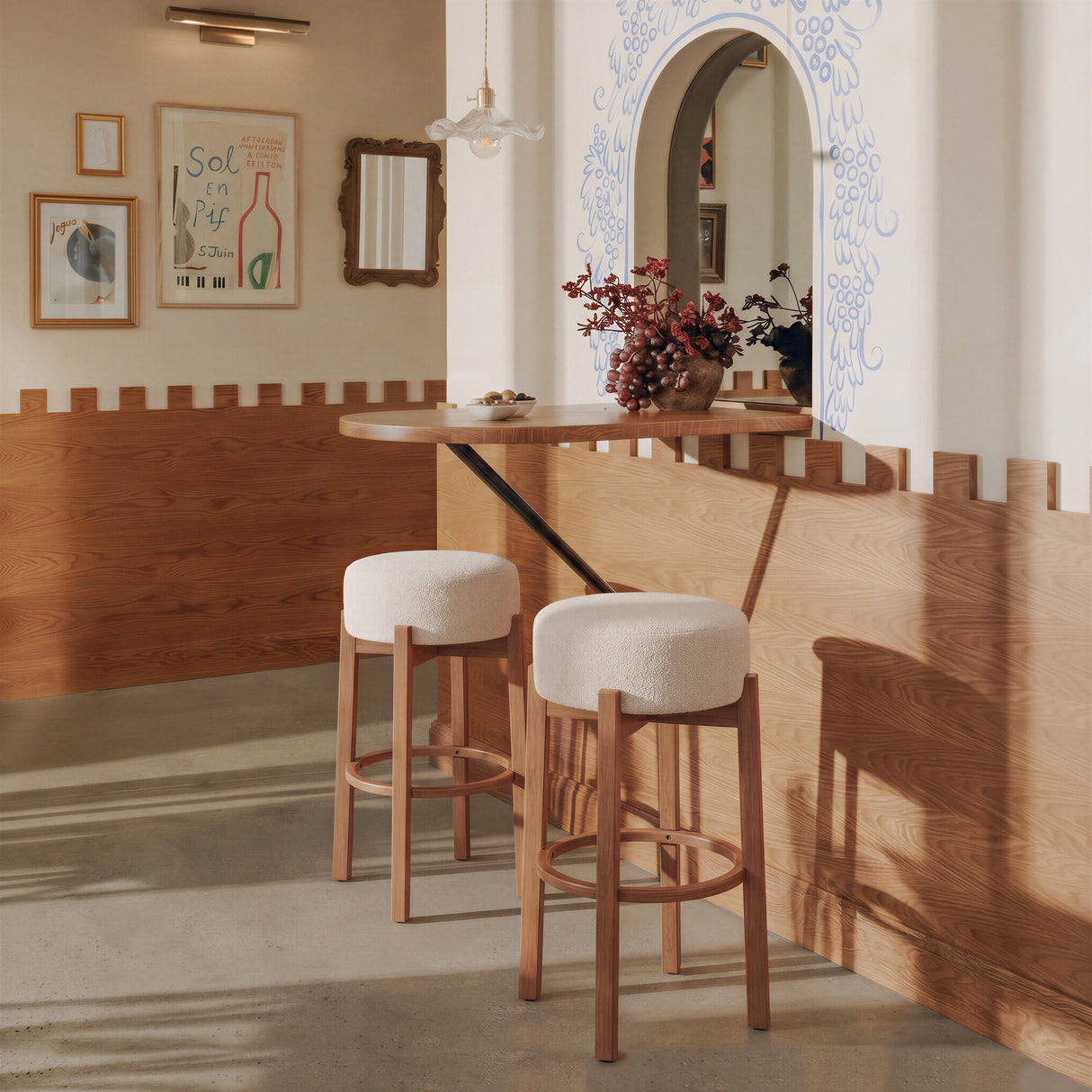 Nade Beige & Walnut Barstool (Set of 2) by Zuomod at Eve Furniture