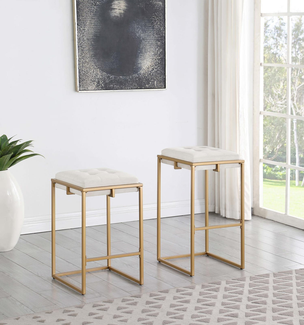 Nadia Beige/Gold Square Padded Seat Counter Height Stool, Set of 2 by Coaster at Eve Furniture