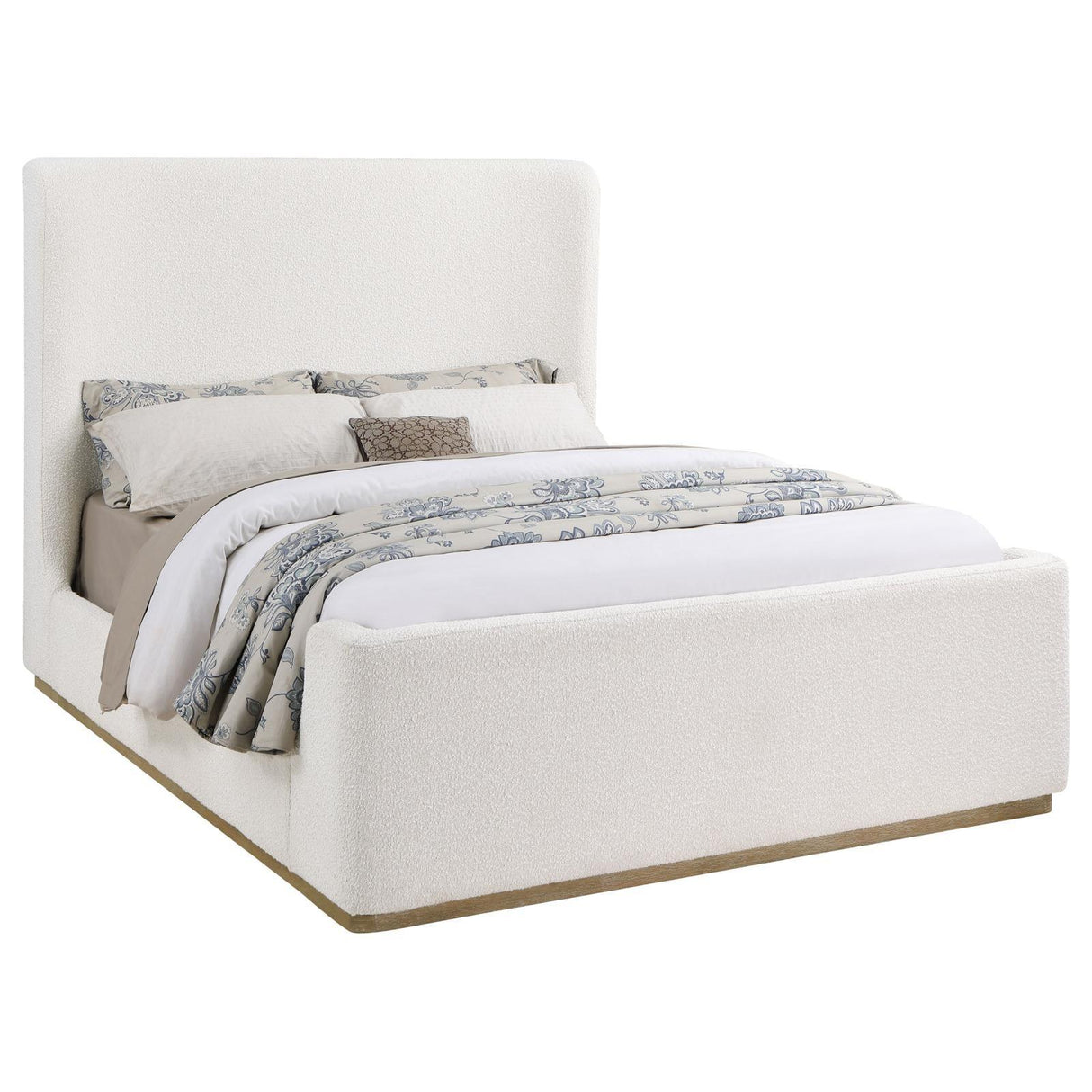 Nala Cream Upholstered Eastern King Wingback Platform Sleigh Bed by Coaster at Eve Furniture