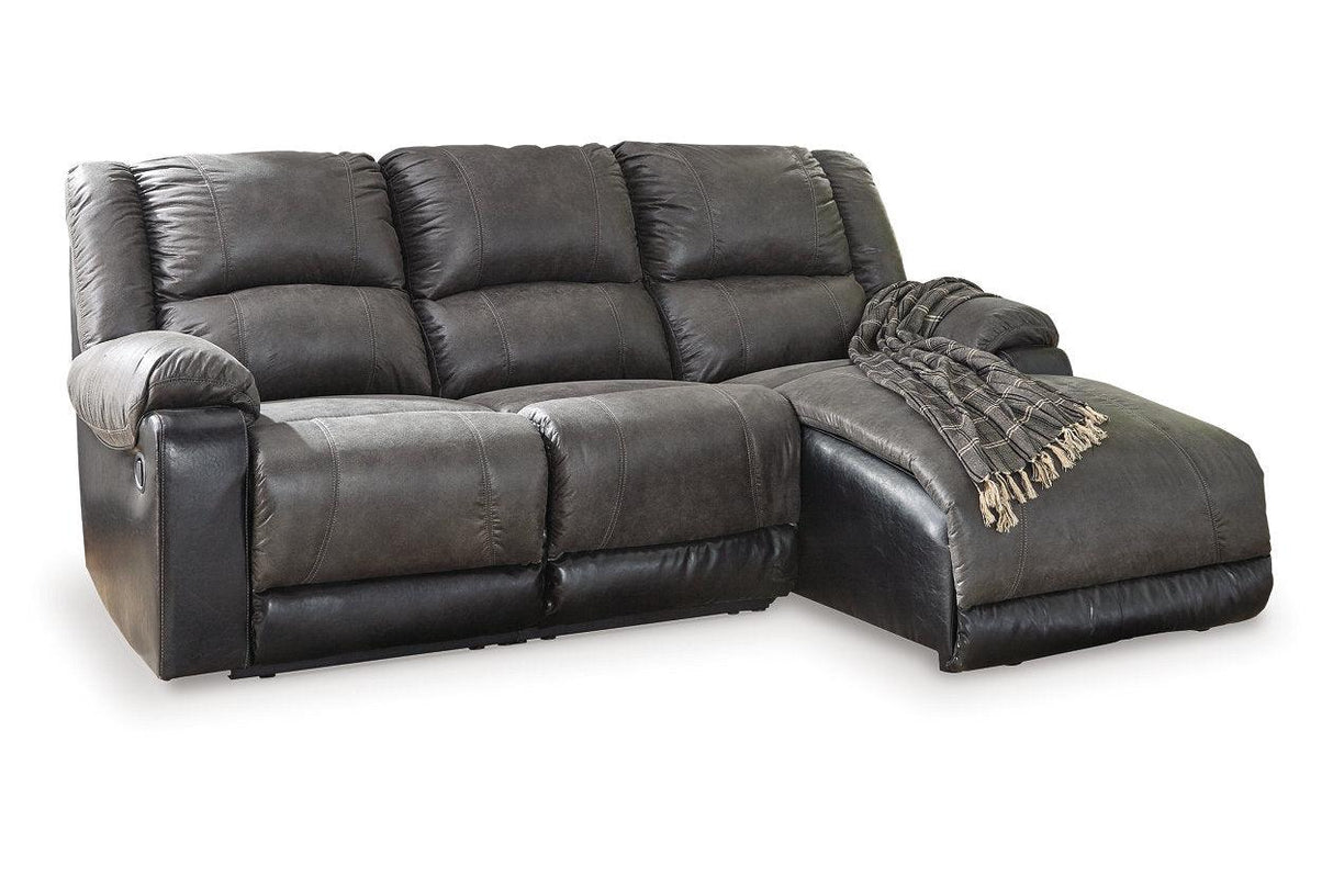 Nantahala Slate 3-Piece Reclining Sectional with RAF Chaise by Ashley at Eve Furniture