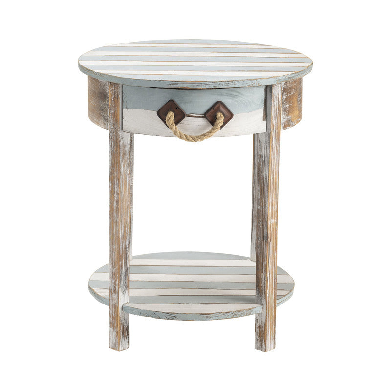 Nantucket Blue/White Round Accent Table by Crestview at Eve Furniture