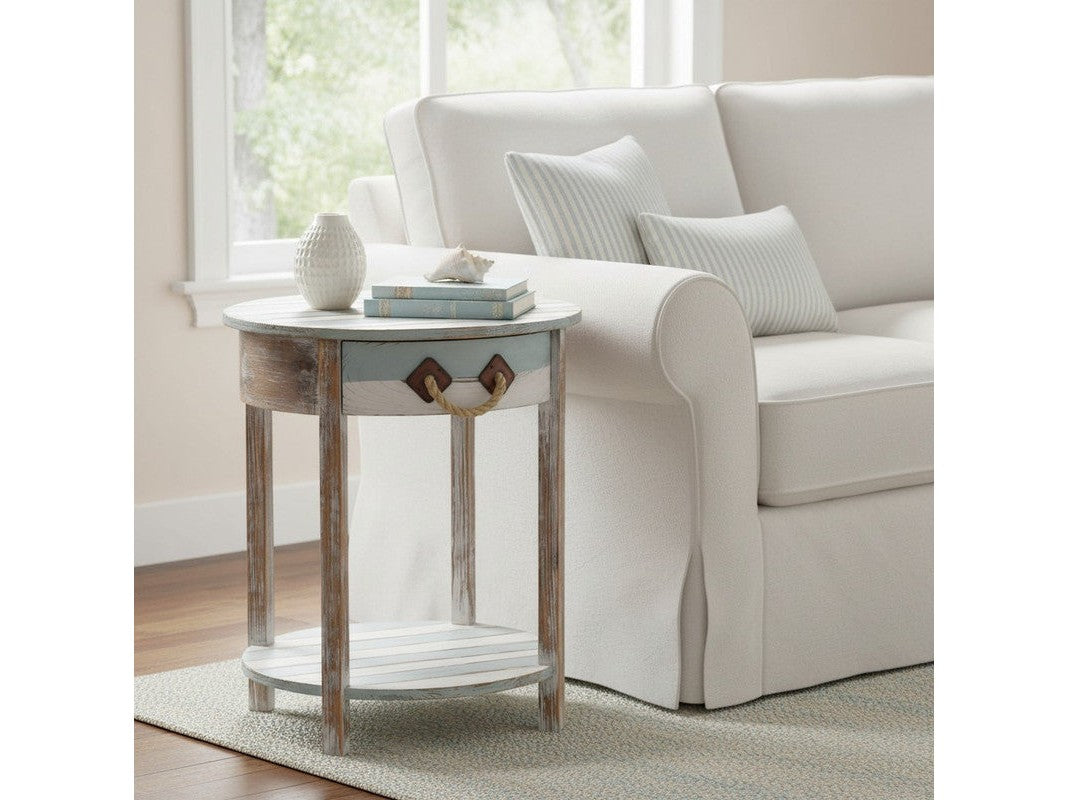 Nantucket Blue/White Round Accent Table by Crestview at Eve Furniture