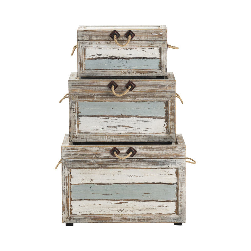 Nantucket Brown/Blue 3-Piece Trunks by Crestview at Eve Furniture