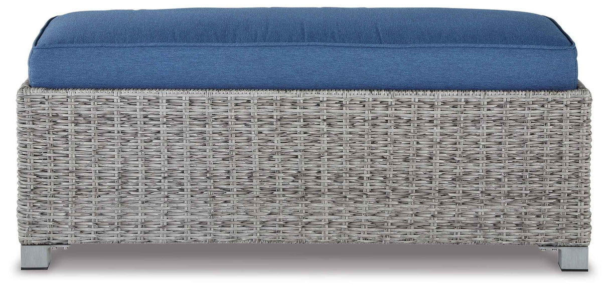 Naples Beach Light Gray Outdoor Bench with Cushion by Ashley at Eve Furniture