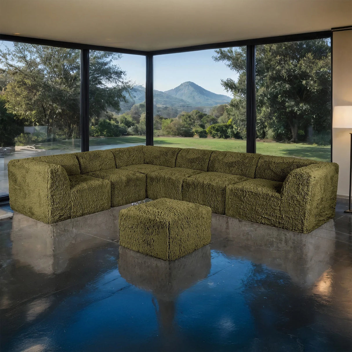 Nappi Olive Green Compressed Foam Sectional w/ Ottoman by Furniture of America at Eve Furniture