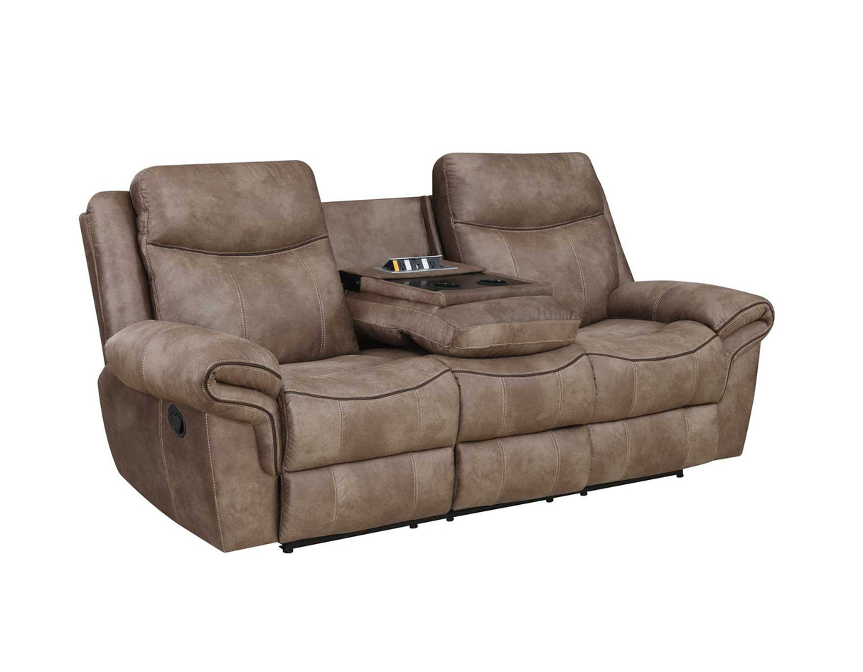 Nashville Cocoa Reclining Sofa with Drop-Down Console by Steve Silver at Eve Furniture