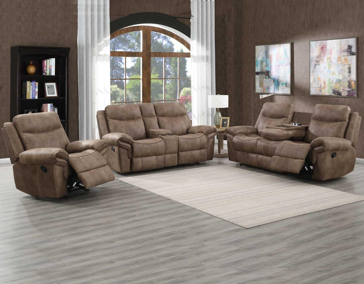 Nashville Cocoa Manual Glider Recliner Console Loveseat by Steve Silver at Eve Furniture