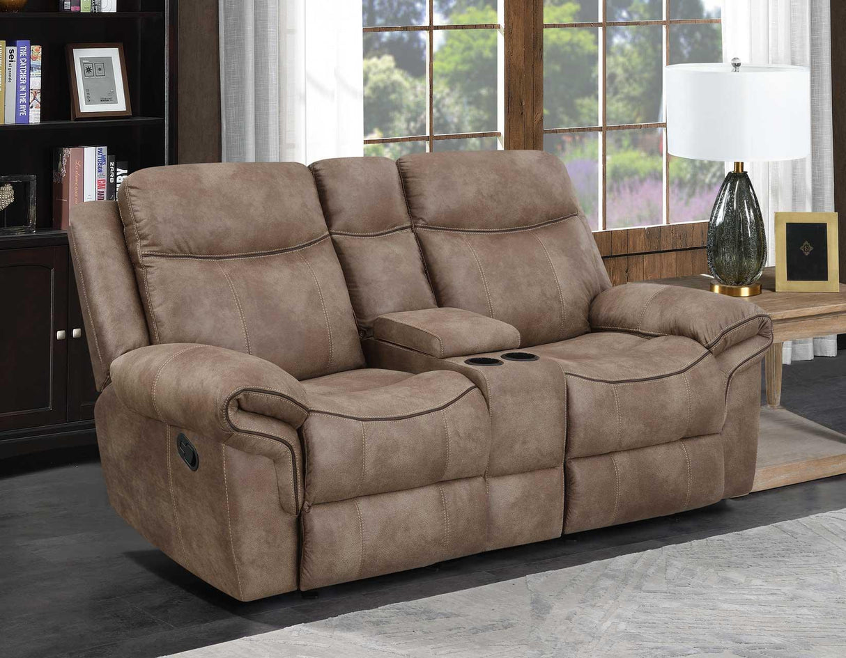 Nashville Cocoa Manual Glider Recliner Console Loveseat by Steve Silver at Eve Furniture