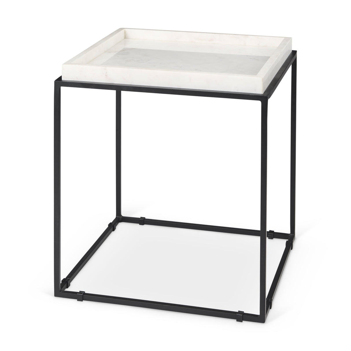 Nathan II 18" x 20" Square Top White Marble and Black Metal End/Side Table by Mercana at Eve Furniture