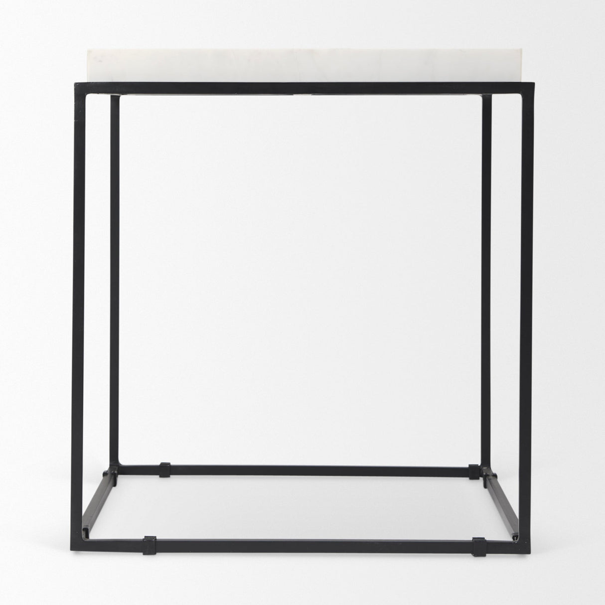Nathan II Square Top White Marble and Black Metal End/Side Table by Mercana at Eve Furniture
