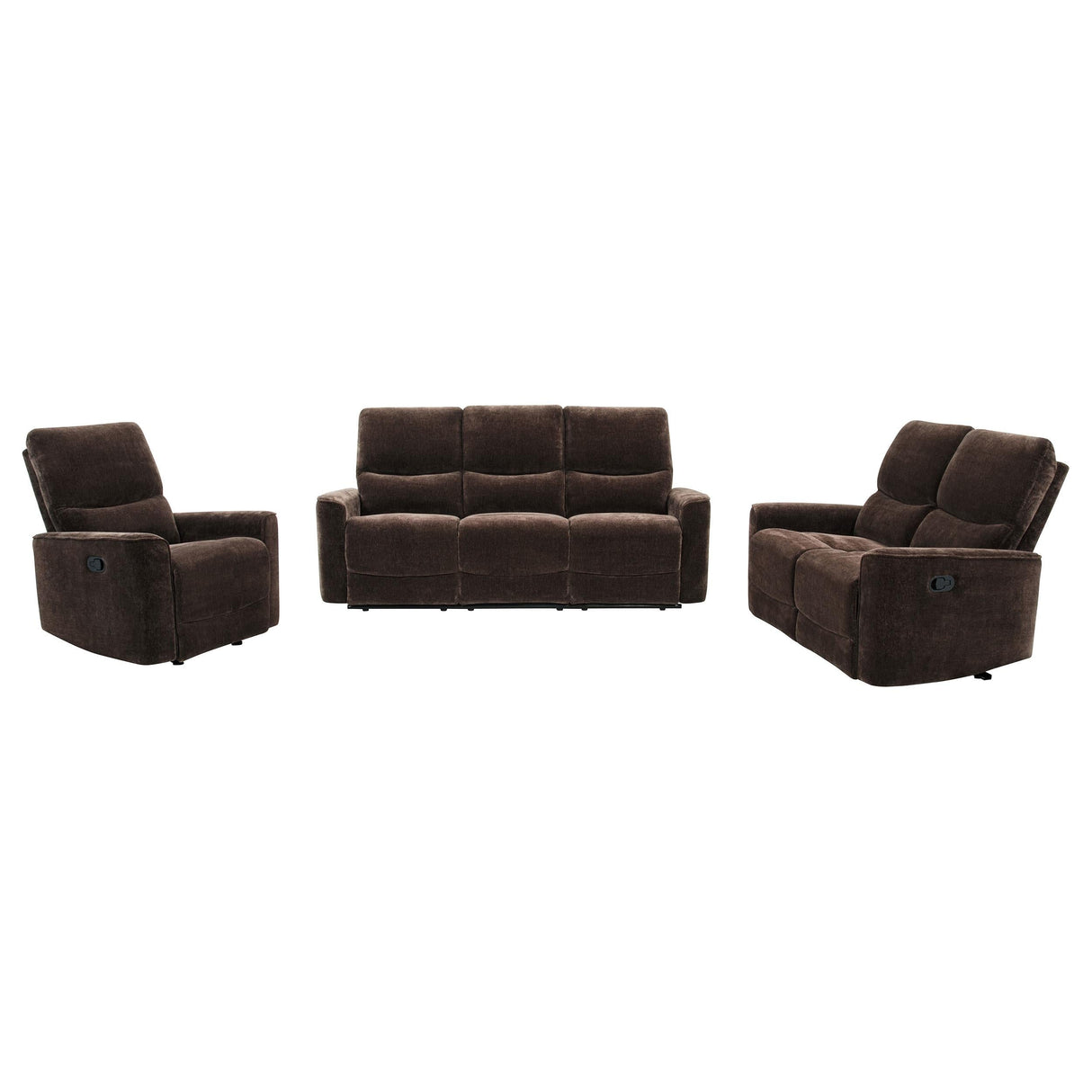 Navarro Dark Brown 3-Piece Upholstered Reclining Sofa Set by Coaster at Eve Furniture