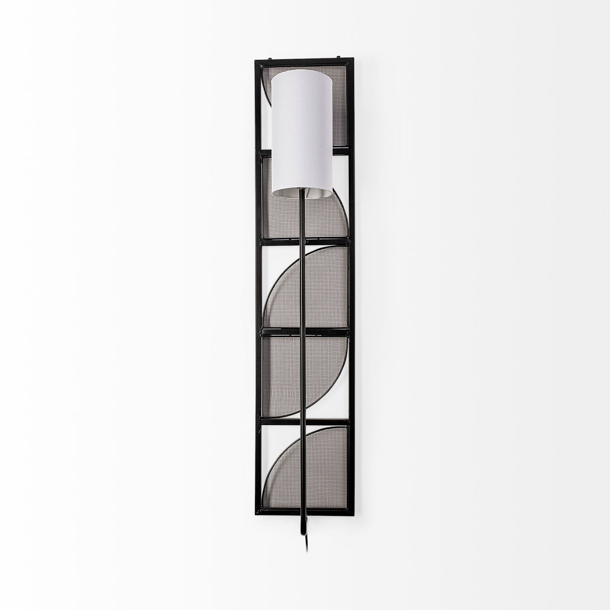 Navin Black Metal Body White Fabric Shade Rectangular Wall Sconce by Mercana at Eve Furniture