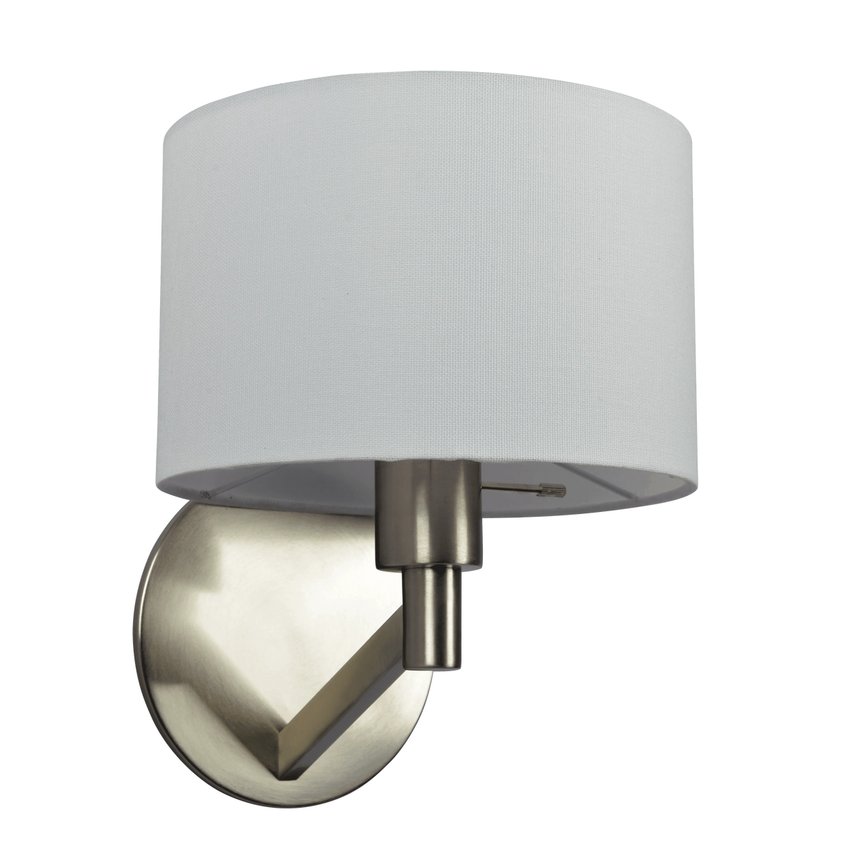 Nebula Brushed Nickel Base Wall Lamp with Rotary Switch White Fabric Shade by Ashcroft Furniture at Eve Furniture