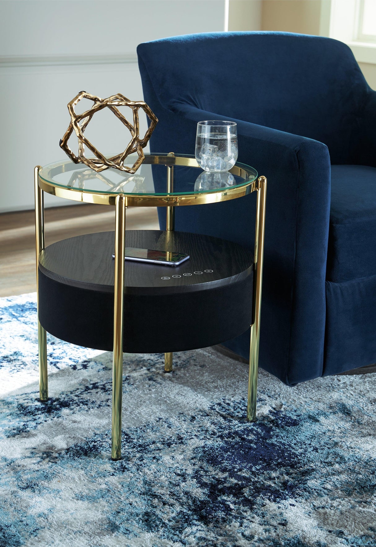 Nedman Black/Gold Finish Accent Table with Speaker by Ashley at Eve Furniture