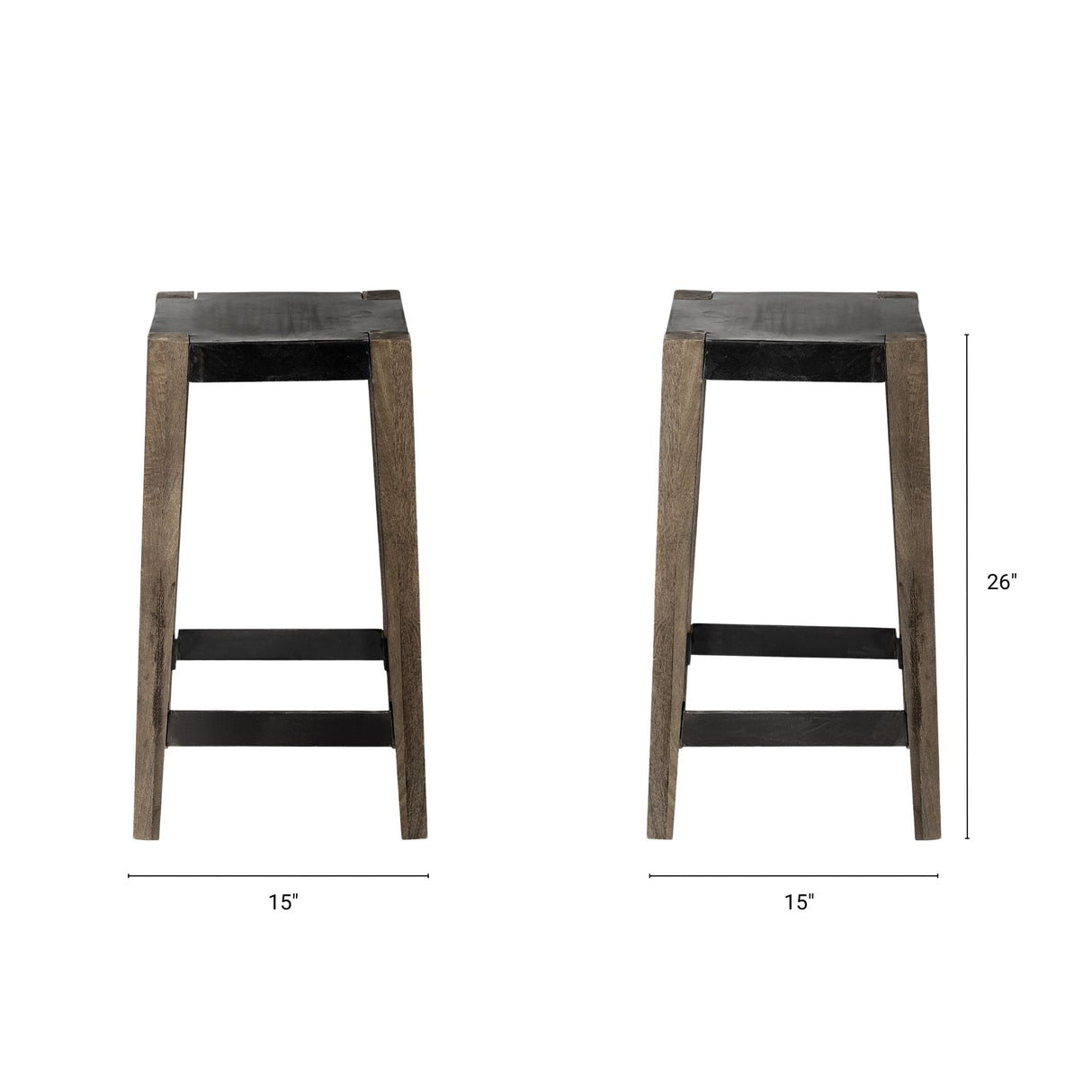 Nell 26" Seat Height Black Metal Seat & Foot Rest With Brown Wood Legs Stool by Mercana at Eve Furniture