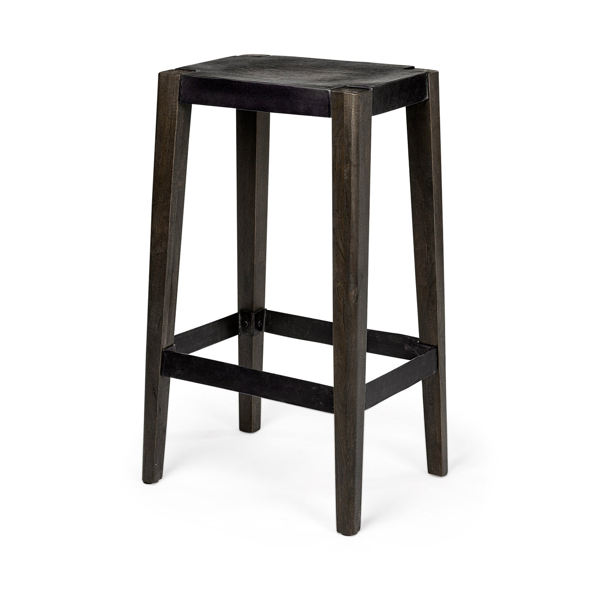 Nell 30" Seat Height Black Metal Seat & Foot Rest With Black Wood Legs Stool by Mercana at Eve Furniture