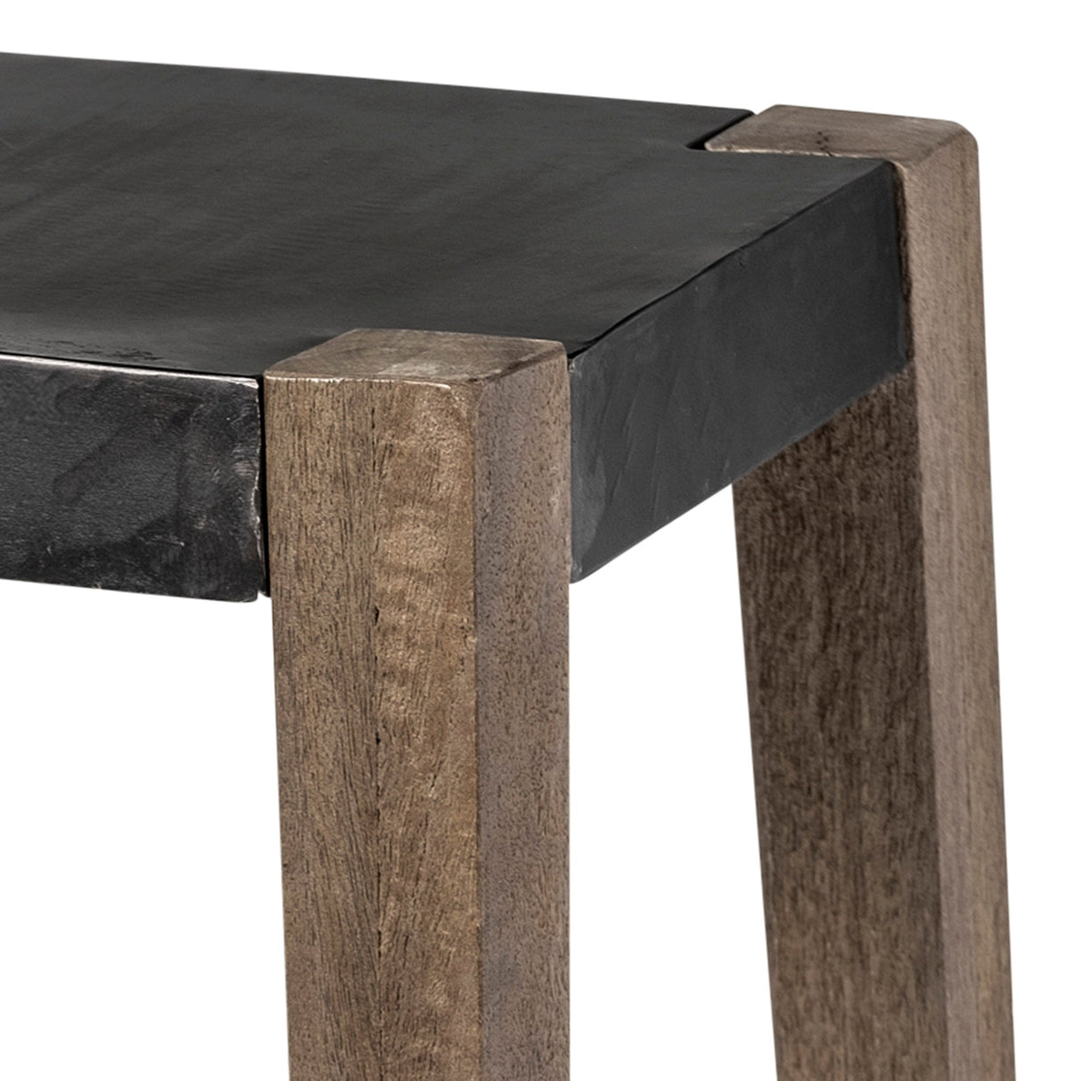 Nell Black Metal Seat & Foot Rest With Brown Wood Legs Stool by Mercana at Eve Furniture
