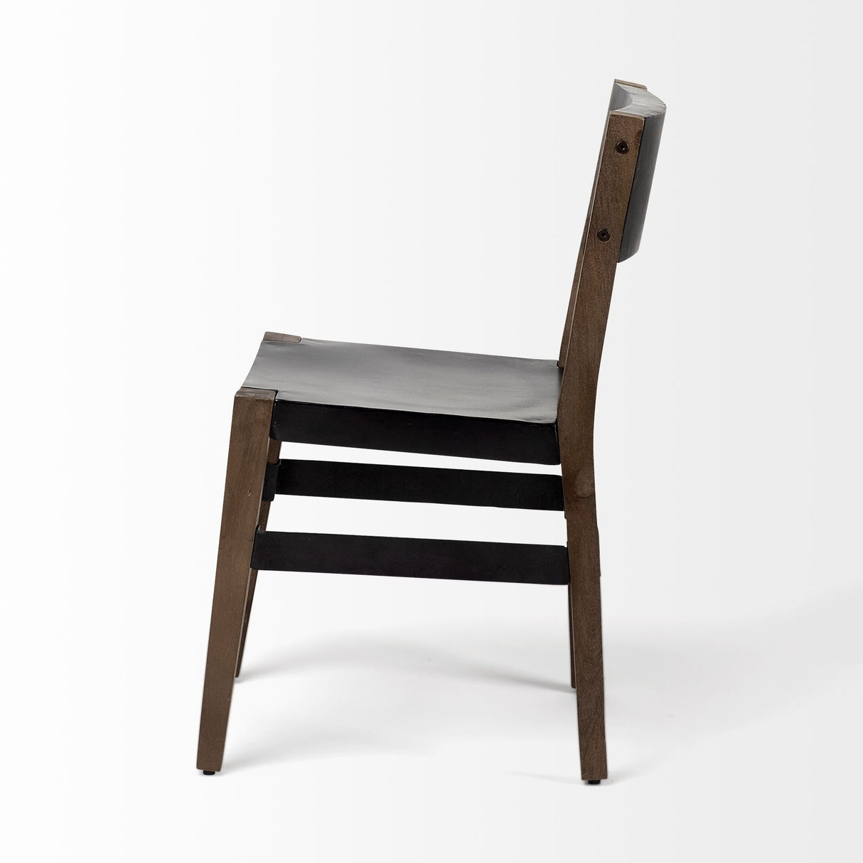 Nell I Black Iron Seat Solid Brown Wooden Base Dining Chair by Mercana at Eve Furniture
