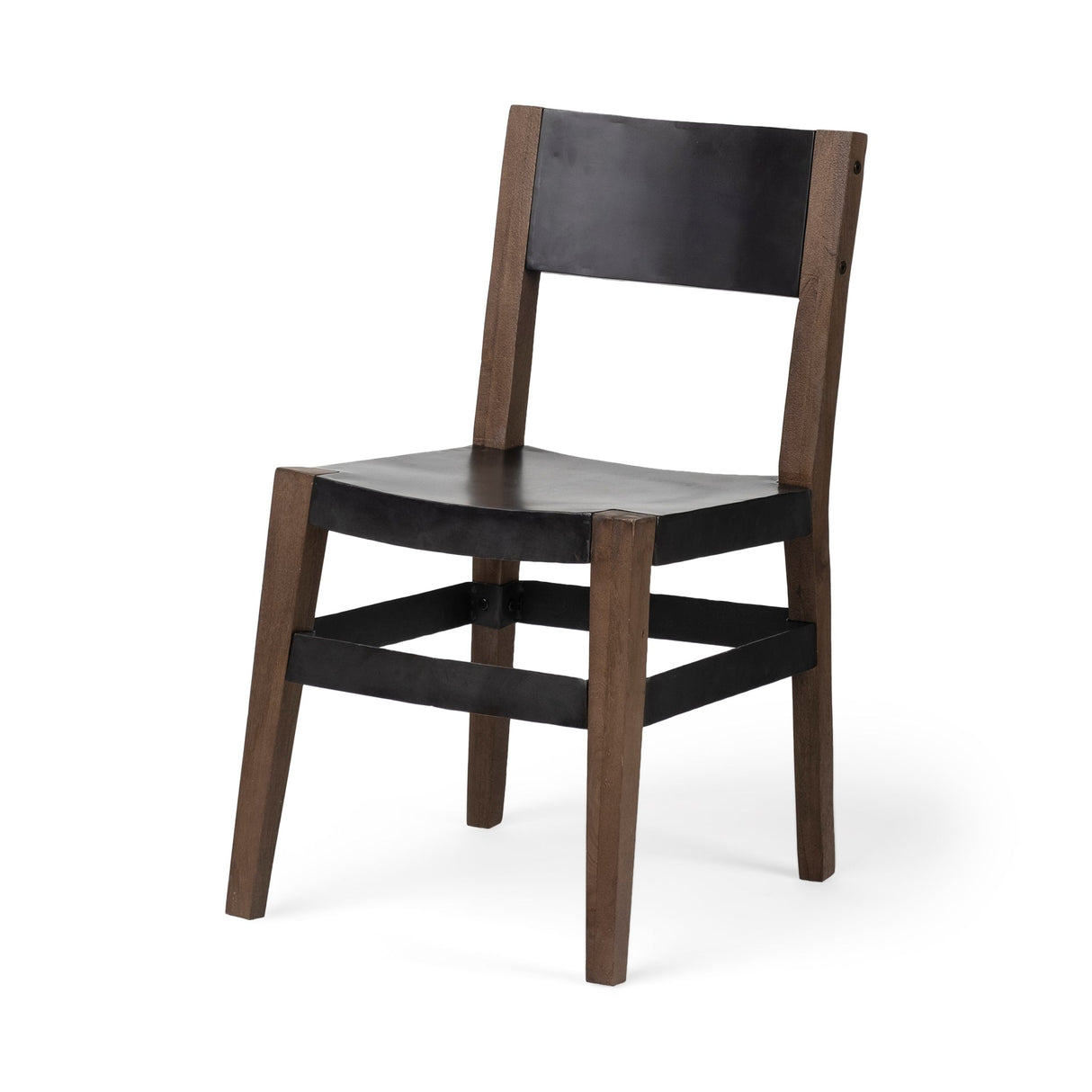 Nell I Black Iron Seat Solid Brown Wooden Base Dining Chair by Mercana at Eve Furniture