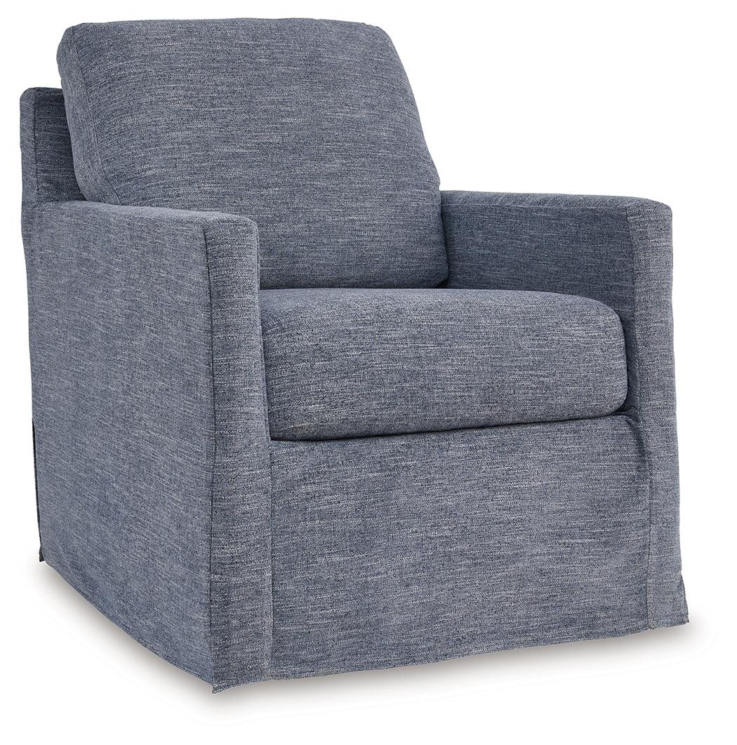 Nenana Next-Gen Nuvella Denim Swivel Glider Accent Chair by Ashley at Eve Furniture