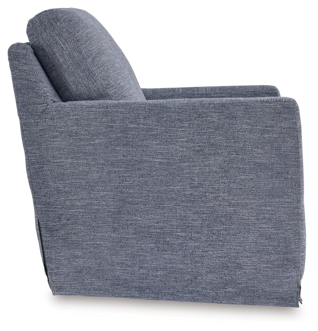 Nenana Next-Gen Nuvella Denim Swivel Glider Accent Chair by Ashley at Eve Furniture