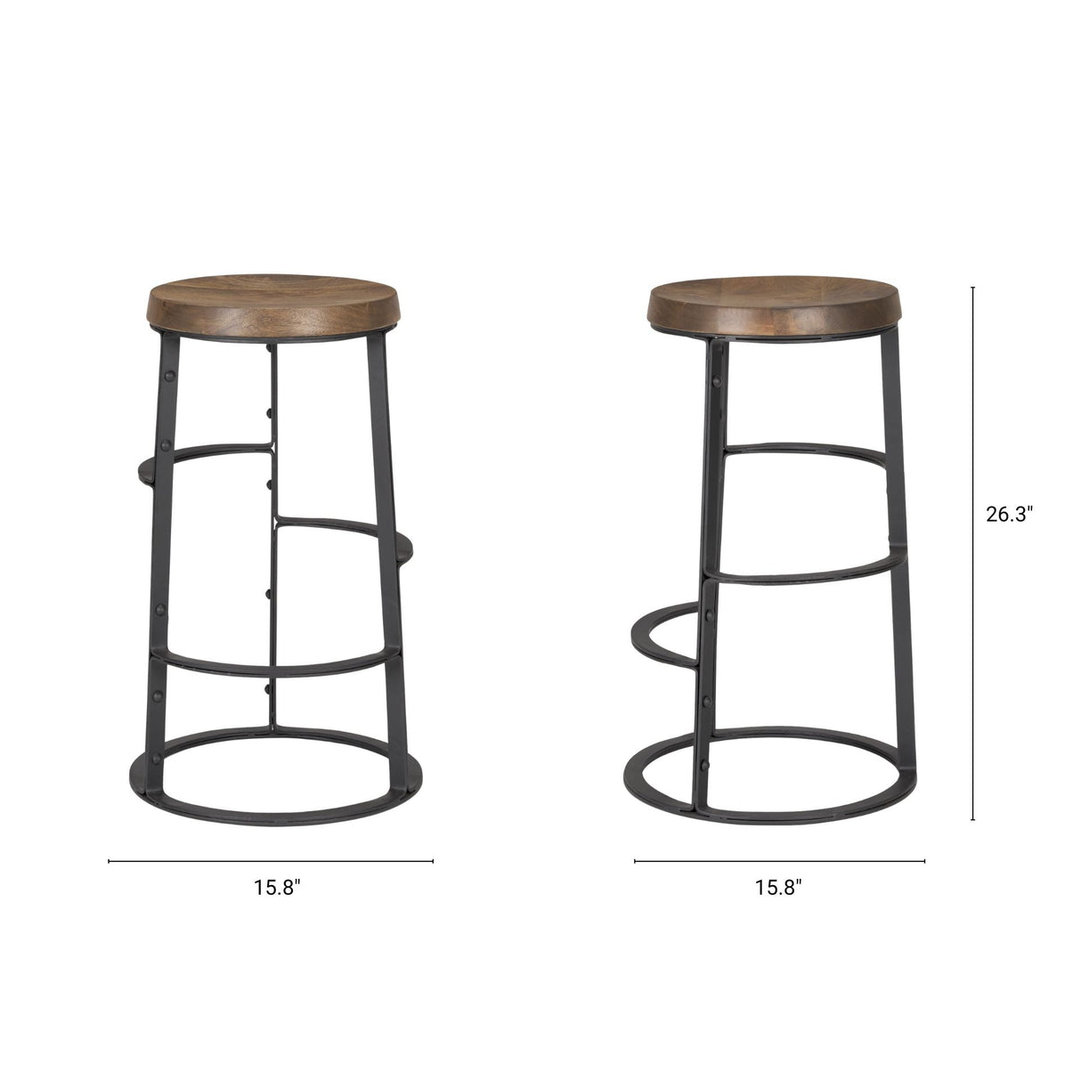 Neo Brown Wood Seat Black Metal Frame Stool by Mercana at Eve Furniture